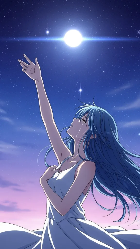 Blue Hair Anime Girl Moon Wallpaper