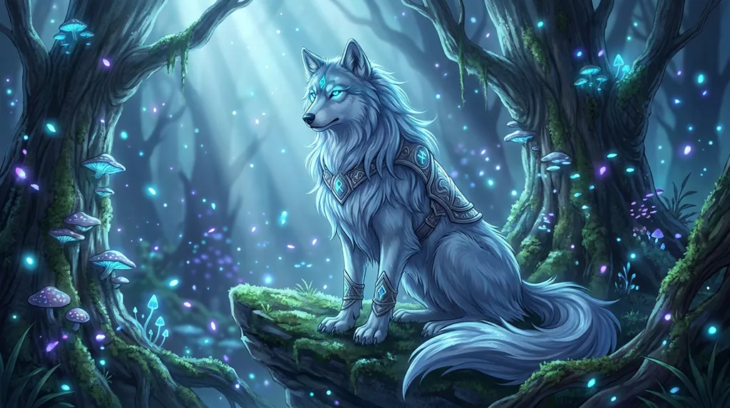 Blue Spirit Wolf Fantasy Forest Anime Wallpaper