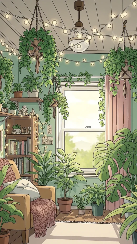 Cozy Anime Plant Room Wallpaper