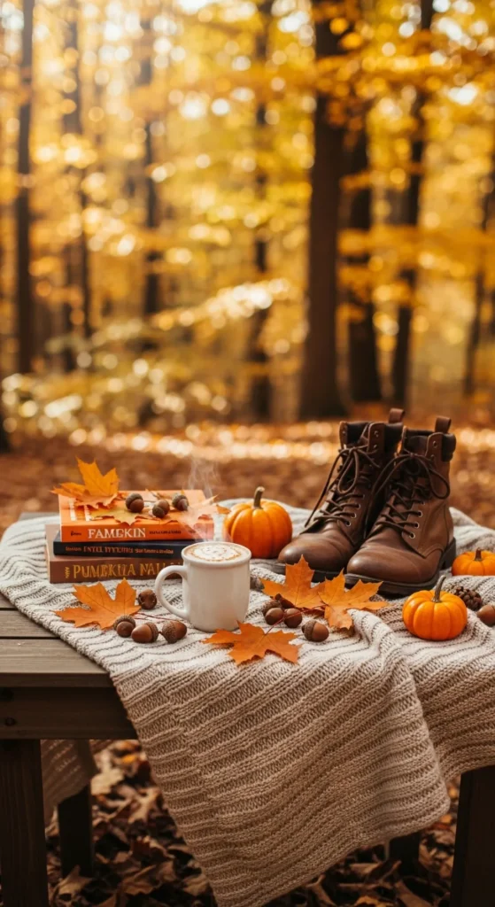 Cozy Autumn Coffee Forest Scene