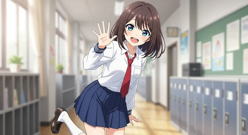 Cute Anime Girl School Hallway Wallpaper