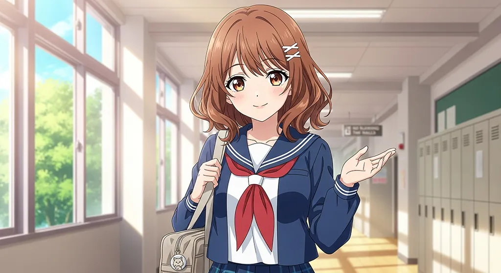 Cute Anime School Girl Corridor Wallpaper