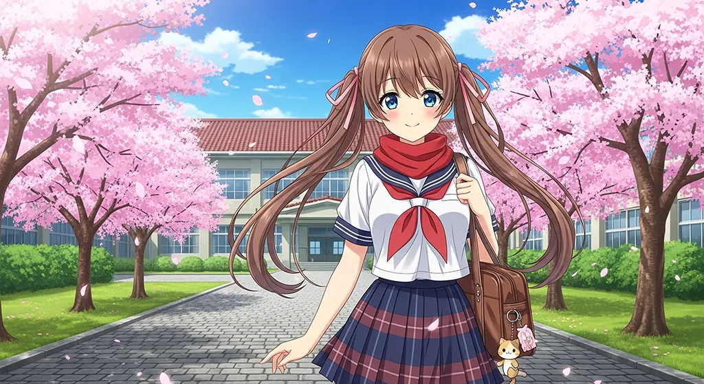 Cute Anime School Girl Spring Wallpaper