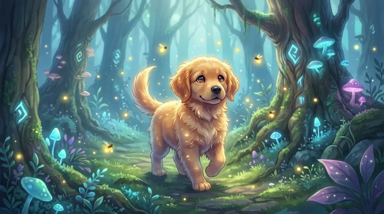 Cute Golden Puppy Magical Forest Anime Wallpaper