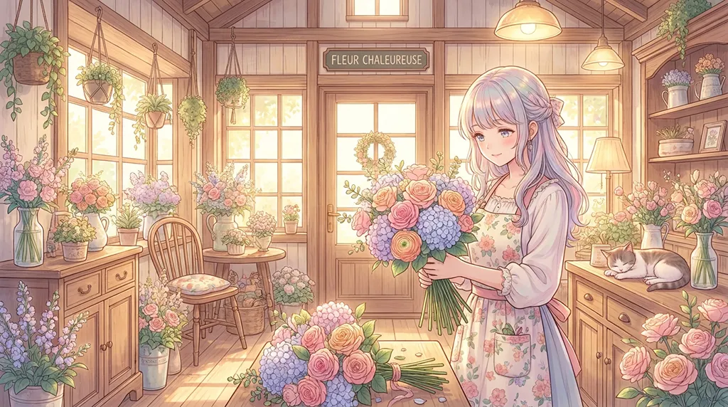 Cute Pastel Anime Flower Shop Wallpaper