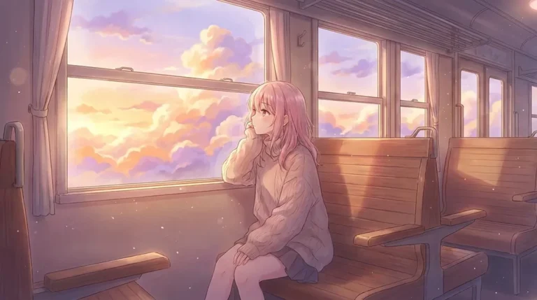 Cute Pastel Anime Girl Train Window Wallpaper