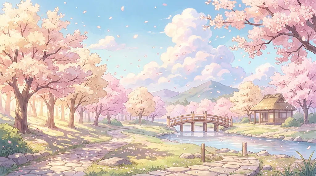 Cute Pastel Sakura Park Bridge Wallpaper