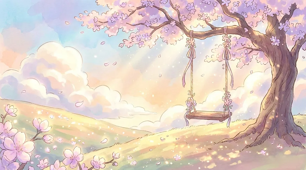 Cute Pastel Sakura Tree Swing Wallpaper