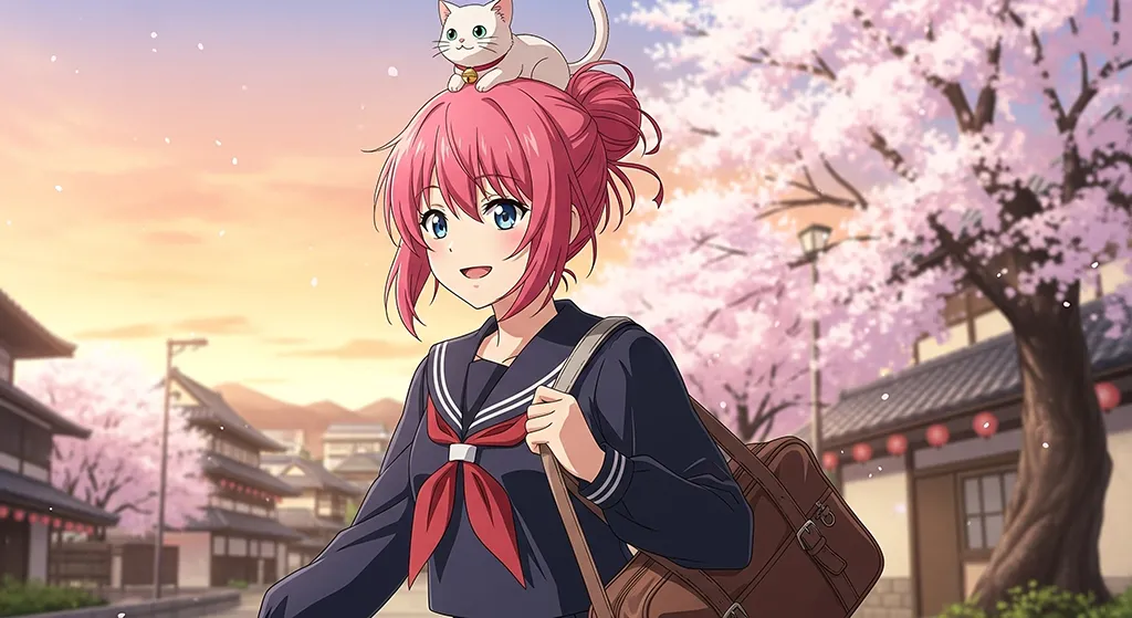 Cute Pink Hair Anime School Girl Wallpaper