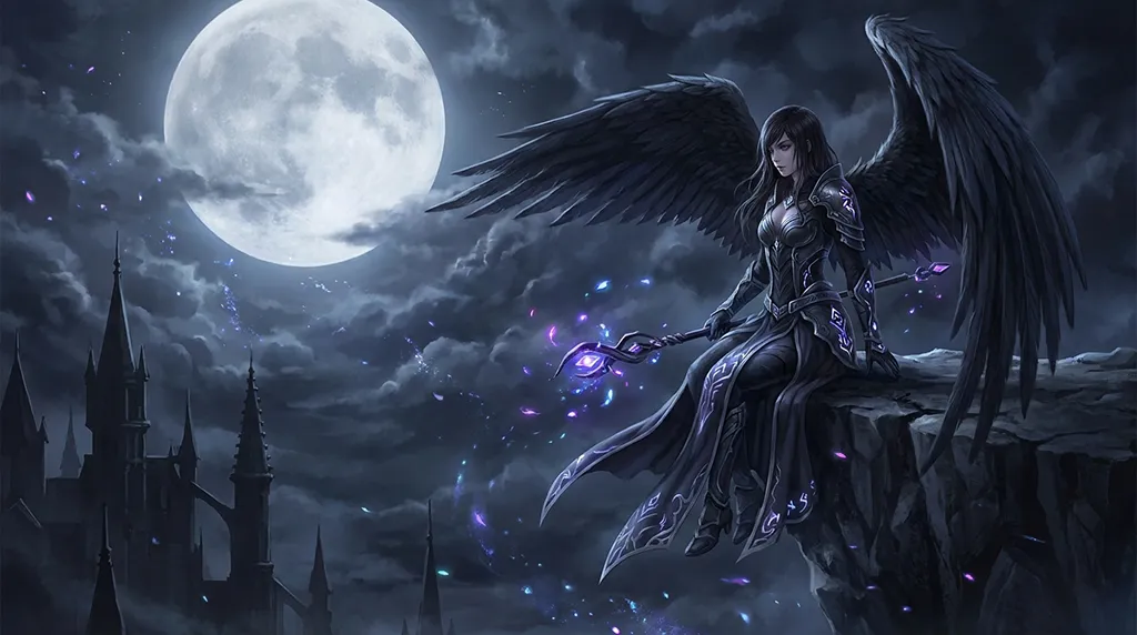 Dark Anime Angel Moon Fantasy Wallpaper