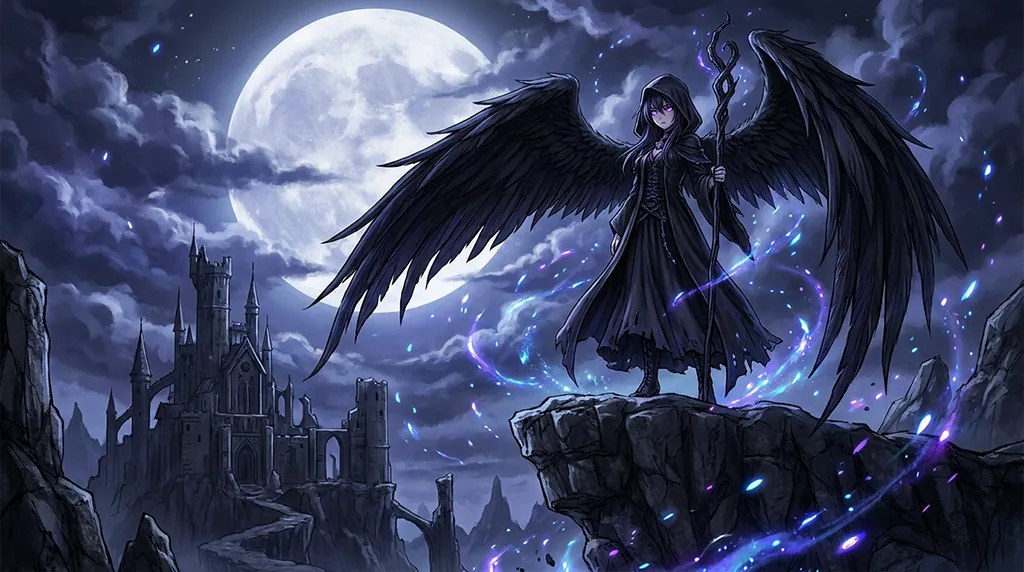 Dark Anime Fallen Angel Moon Wallpaper