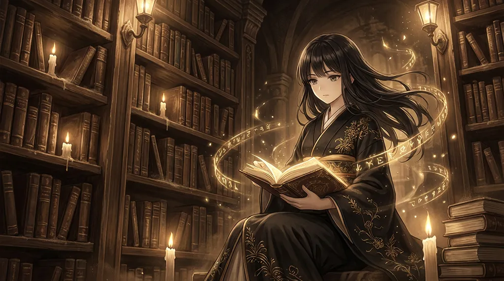 Dark Anime Girl Ancient Magic Book Wallpaper