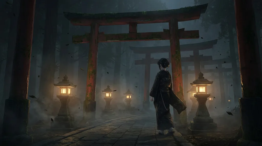 Dark Anime Girl Haunted Torii Gate Wallpaper