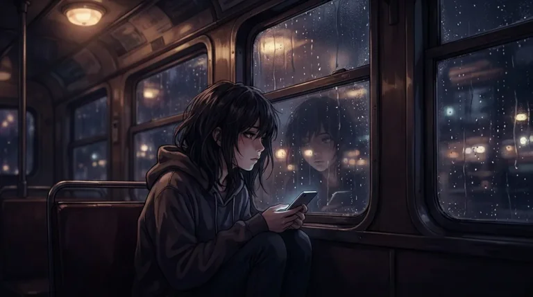 Dark Anime Girl Rainy Train Wallpaper