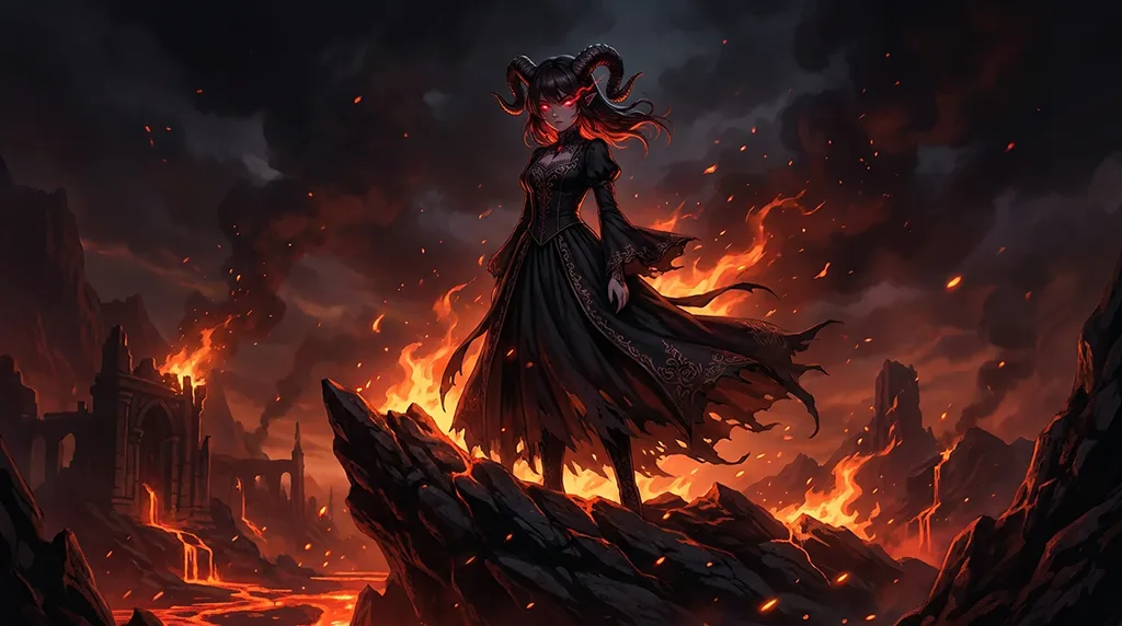 Dark Demon Anime Girl Fire Wallpaper