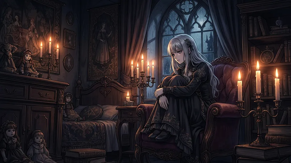 Dark Gothic Anime Girl Candle Room Wallpaper