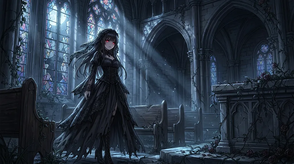 Dark Gothic Anime Girl Church Wallpaper
