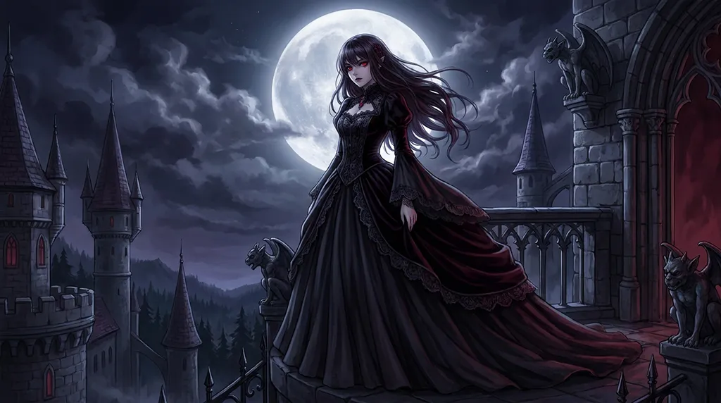 Dark Gothic Vampire Girl Moon Wallpaper