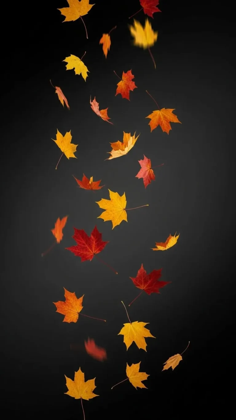 Falling Autumn Leaves on Dark Background