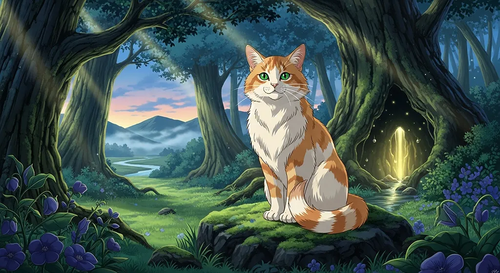 Fantasy Anime Cat Forest Wallpaper