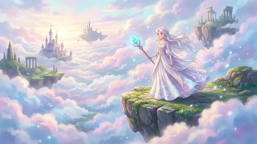 Fantasy Anime Girl Floating Castle Wallpaper