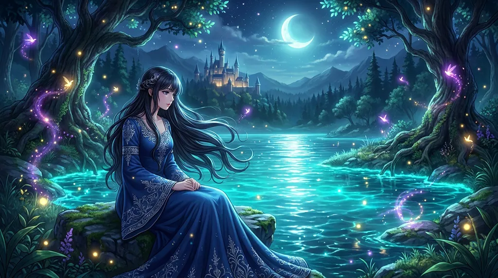 Fantasy Anime Girl Magic Lake Wallpaper