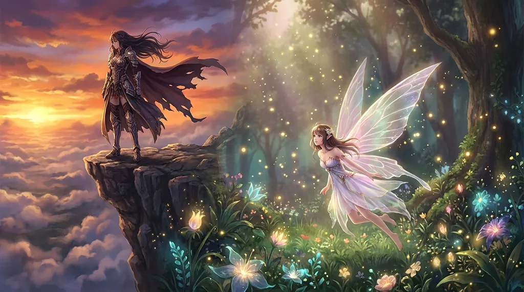 Fantasy Fairy and Dark Knight Wallpaper