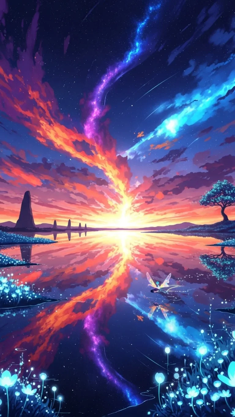 Fantasy Galaxy Lake Anime Wallpaper
