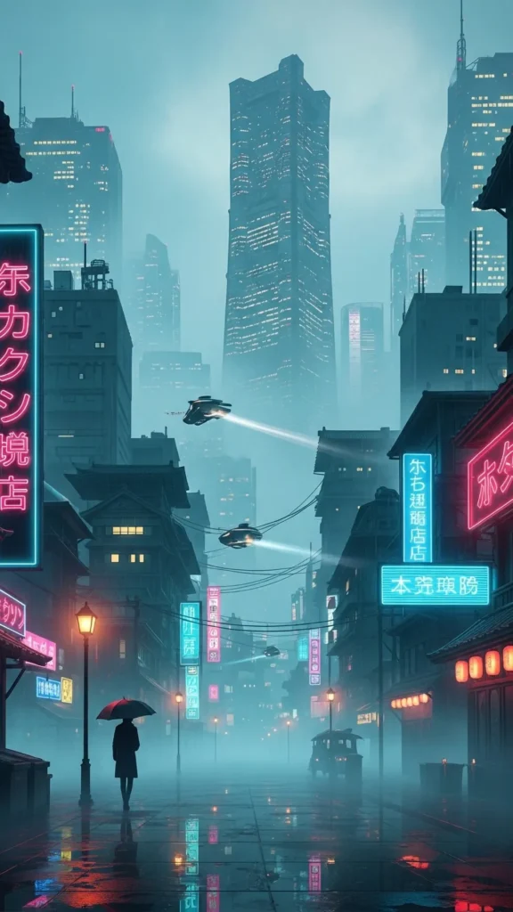 Futuristic Anime Rainy City Wallpaper