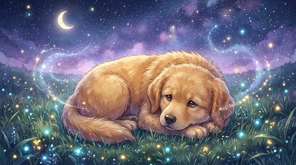 Golden Retriever Starry Meadow Anime Wallpaper