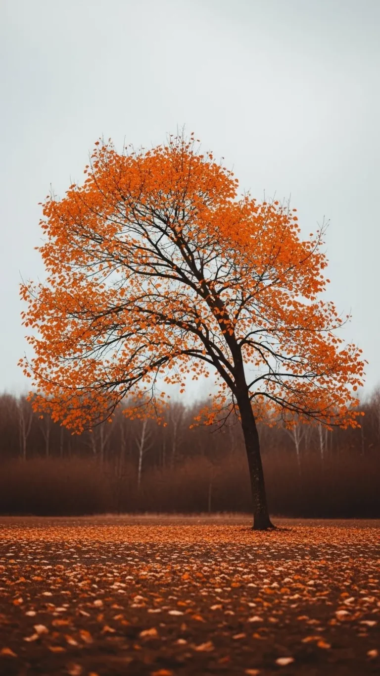Lone Autumn Tree with Orange Leaves