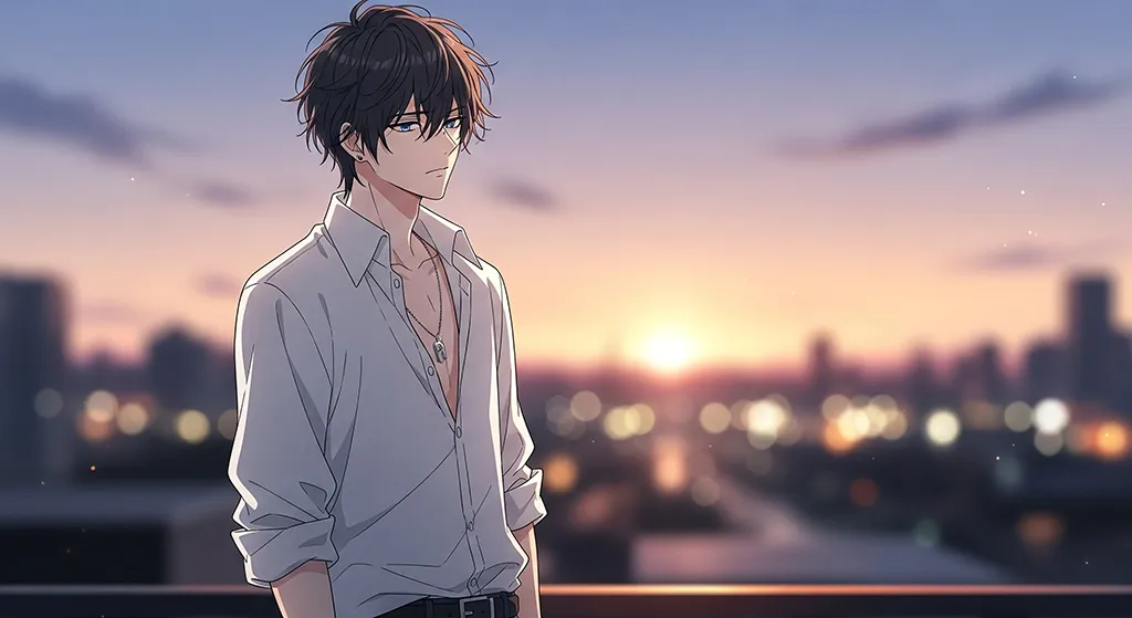 Lonely Anime Boy Rooftop Sunset Wallpaper