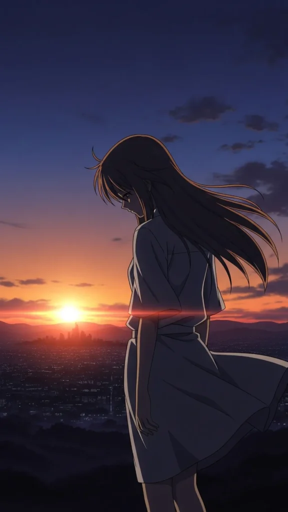 Lonely Anime Girl Sunset Wallpaper