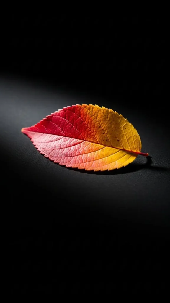 Minimal Autumn Leaf on Dark Background