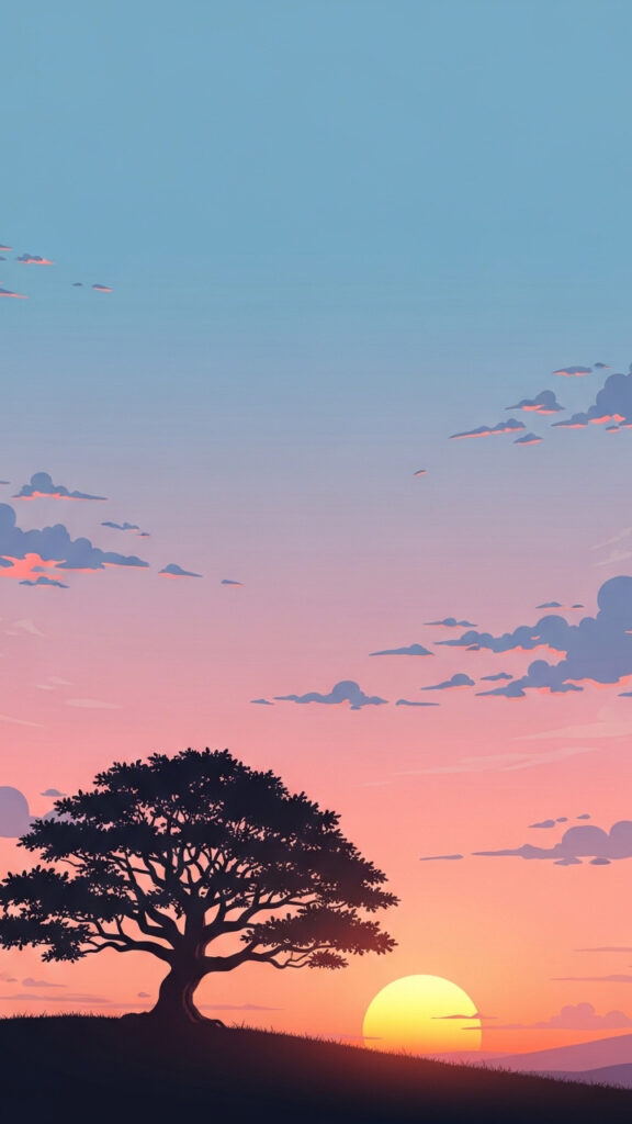 Minimal Sunset Tree Wallpaper