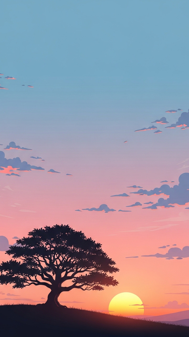 Minimal Sunset Tree Wallpaper