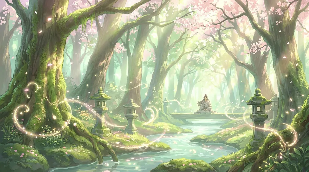 Pastel Anime Enchanted Forest River Wallpaper