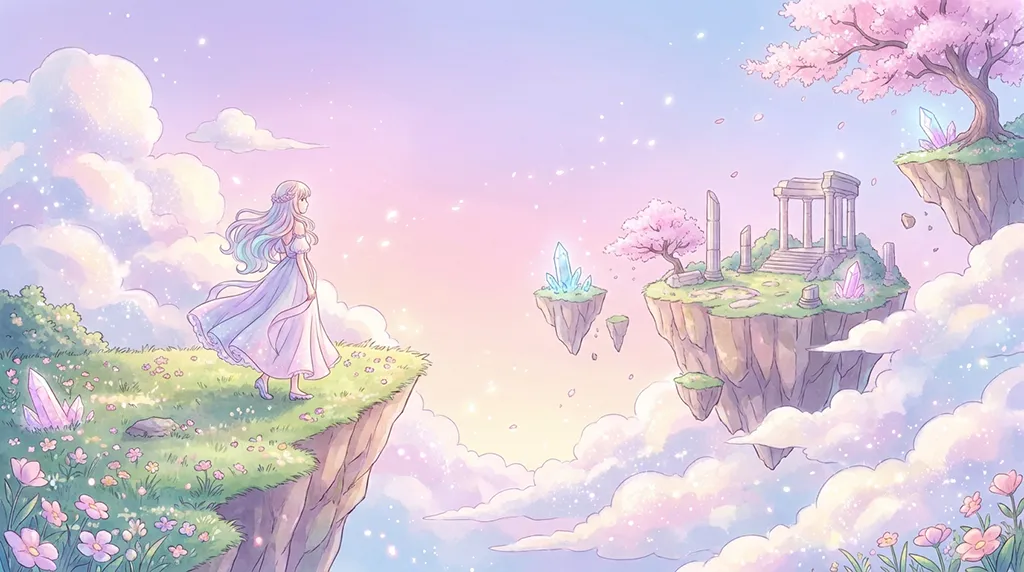 Pastel Anime Fantasy Sky Islands Wallpaper