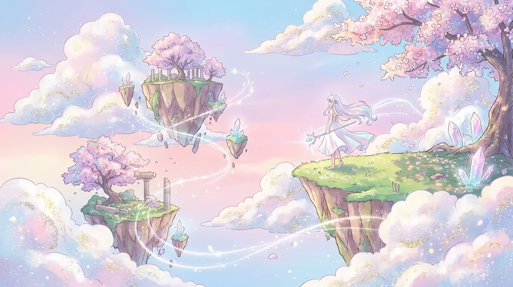Pastel Anime Girl Fantasy Floating Islands Wallpaper