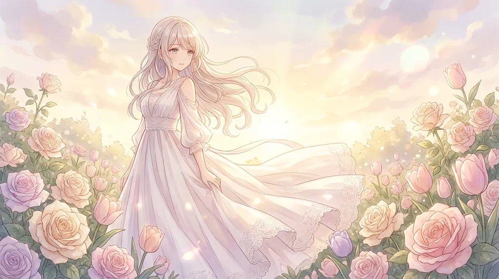 Pastel Anime Girl Rose Garden Wallpaper