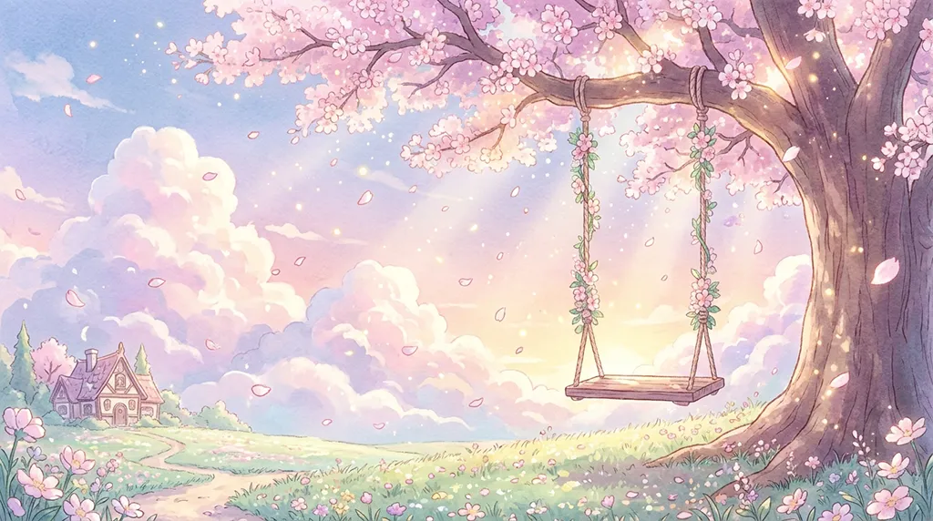 Pastel Anime Sakura Tree Swing Wallpaper