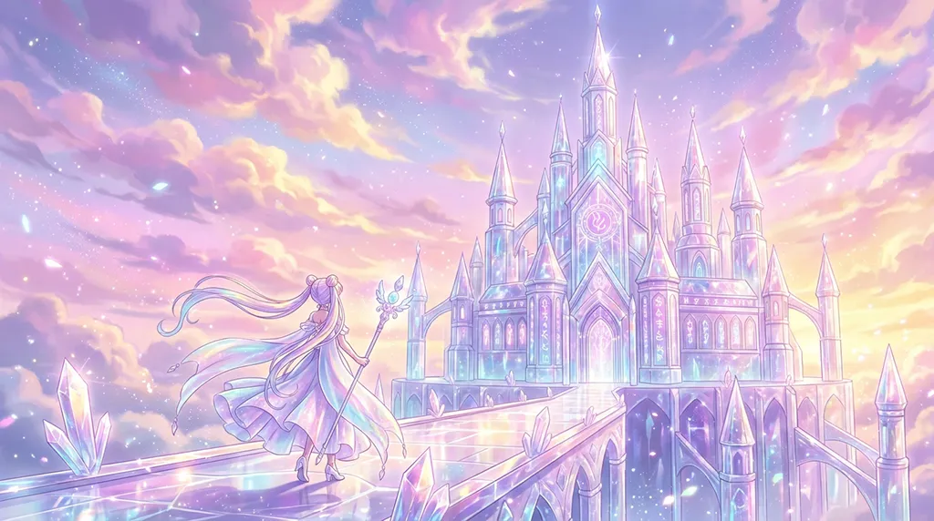 Pastel Fantasy Castle Anime Girl Wallpaper
