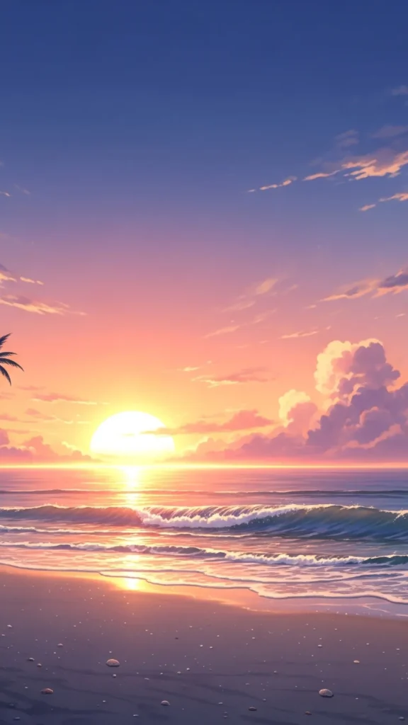 Peaceful Anime Beach Sunset Wallpaper