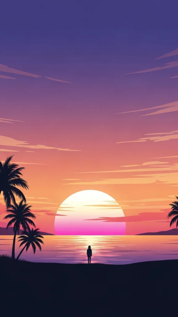 Pink Sunset Beach Aesthetic Anime Wallpaper