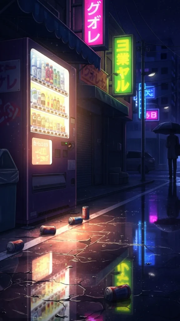 Rainy Anime Vending Machine Wallpaper