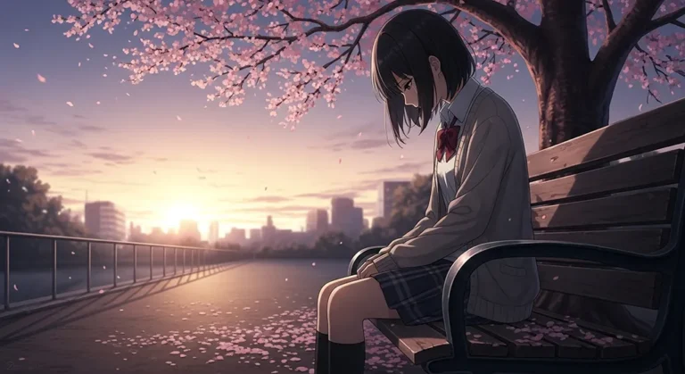 Sad Anime Schoolgirl Sakura Bench Wallpaper