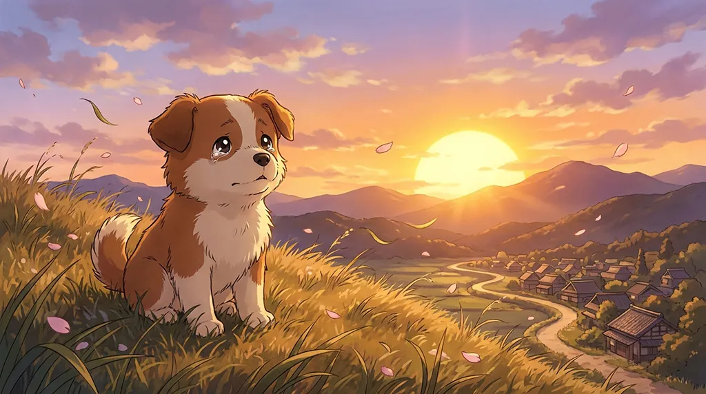 Sad Puppy Sunset Hills Anime Wallpaper