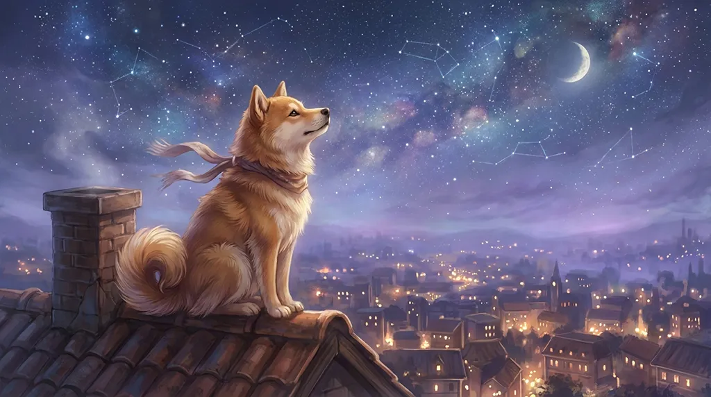 Shiba Inu Rooftop Starry Night Anime Wallpaper