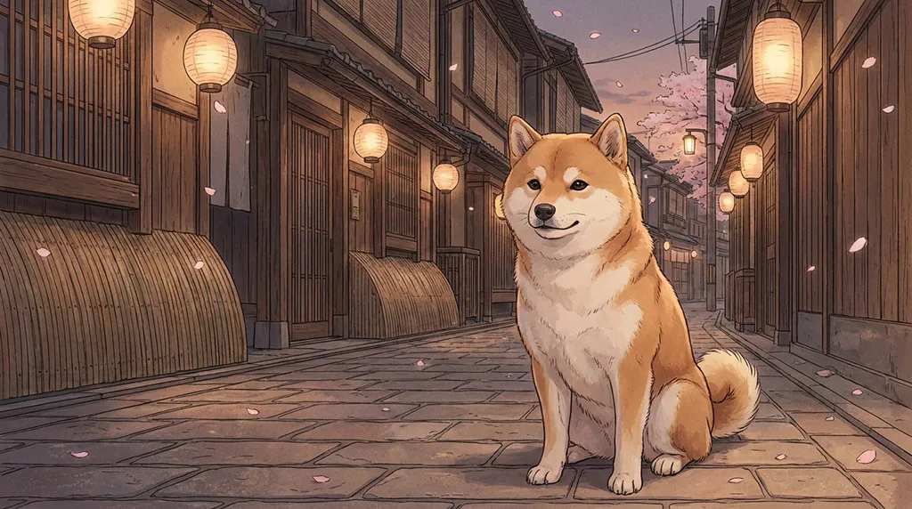 Shiba Inu on Sakura Japanese Alley Anime Wallpaper