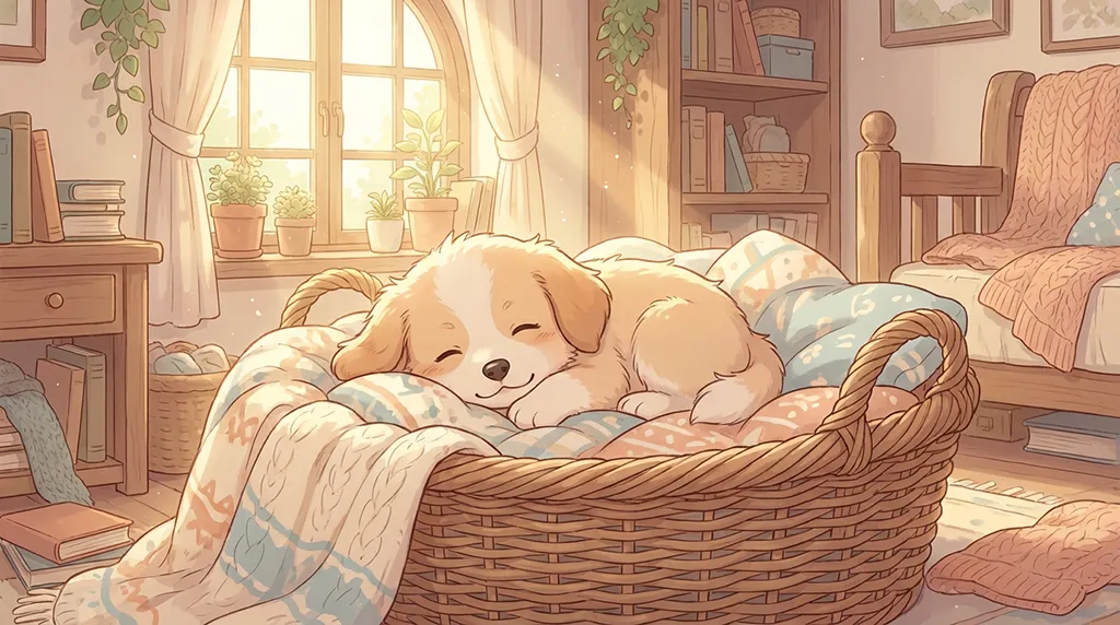 Sleeping Puppy Sunlit Bedroom Anime Wallpaper
